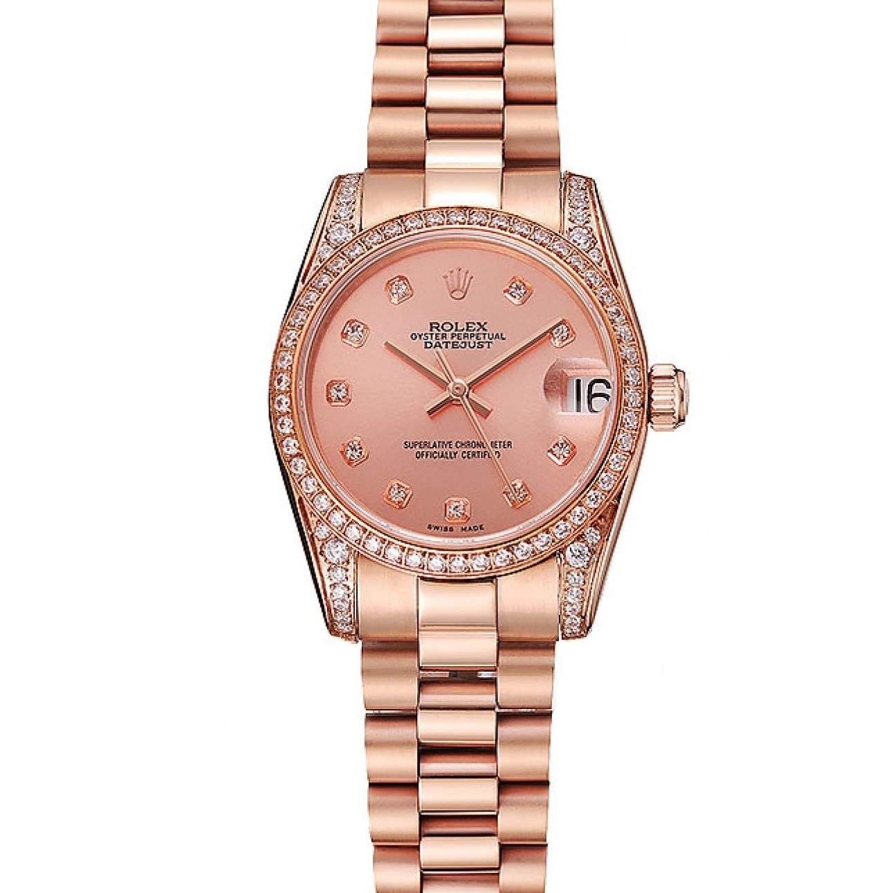 MiroTime 0710 Swiss Rolex DateJust Rose Gold Dial Diamond Case Rose Gold Bracelet 1453977
